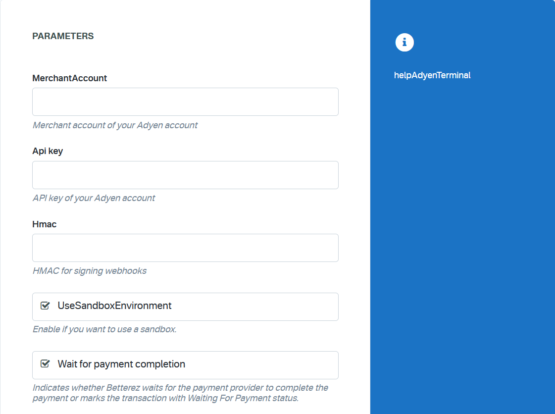 Adyen Terminal + Parameters Adyen Terminal + Parameters