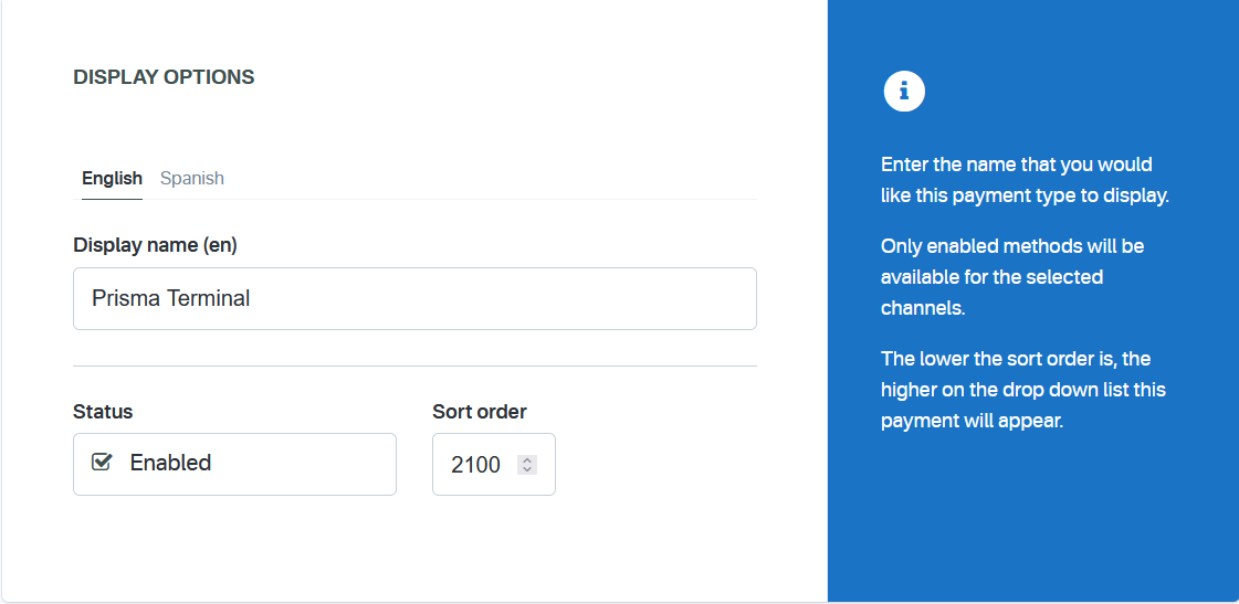 Prisma Terminal + Display options Prisma Terminal + Display options