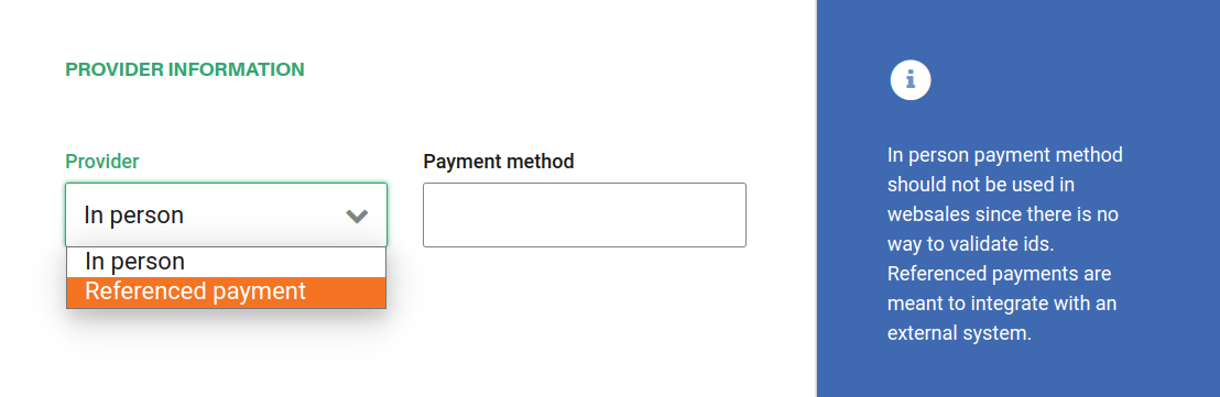 Referenced payment + 'Add new' payment method + Provider Information