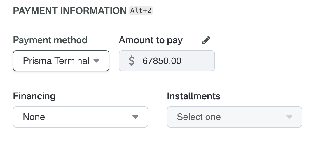 Payment selection combo