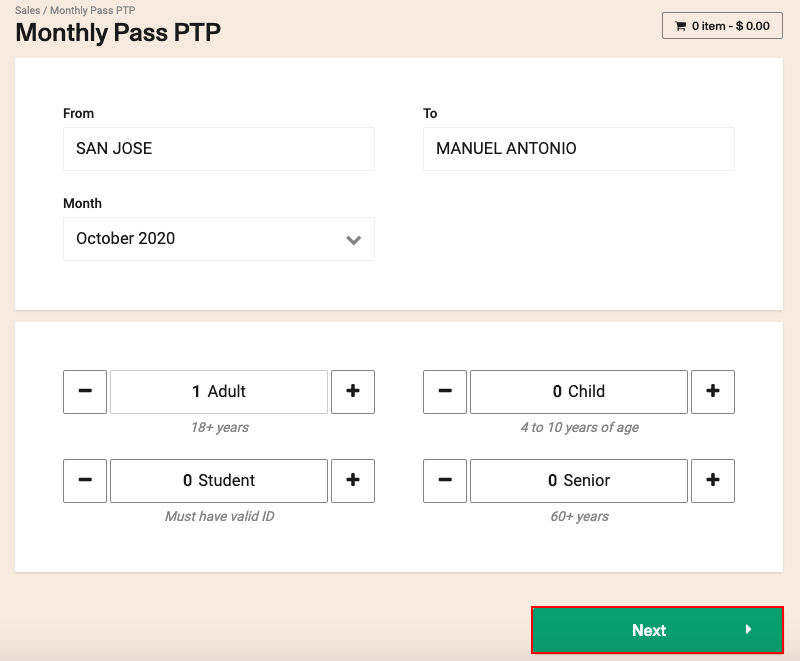Select Monthly Flexpass O & D and Month