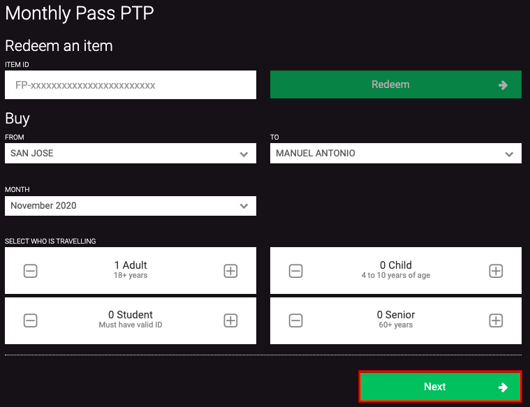Websales Select Monthly Pass PTP