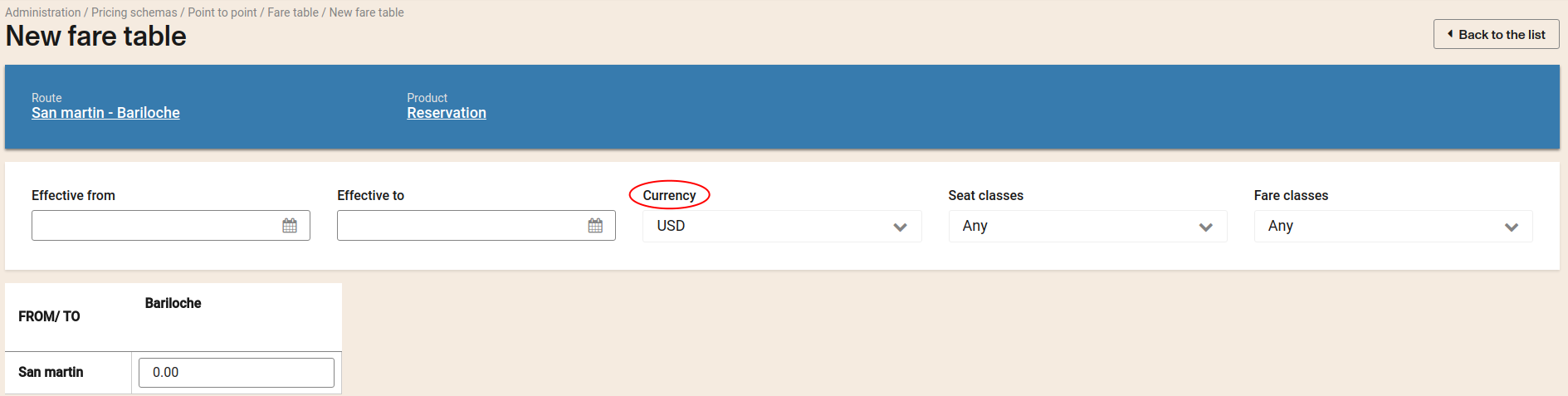 create fare table multicurrency account