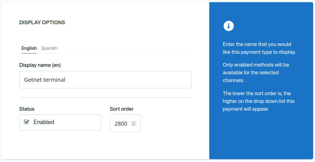 Getnet payment method + Display options