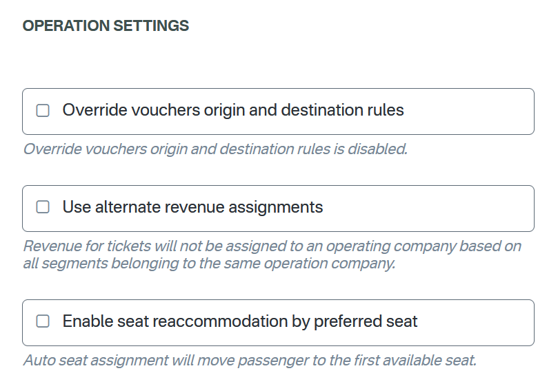 Operation settings Operation settings