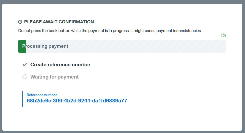 Payment waiting dialog