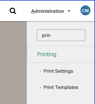 print templates admin menu
