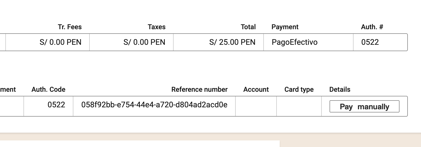 Referenced payment method + pay manually