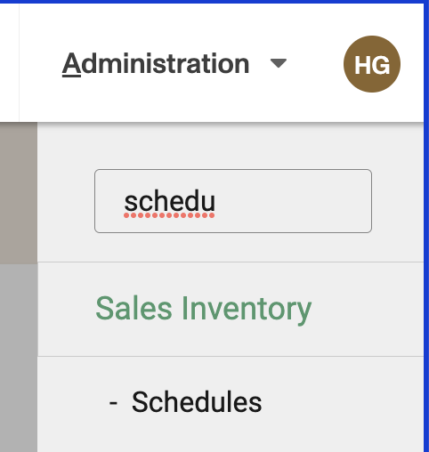 Sales inventory schedules menu
