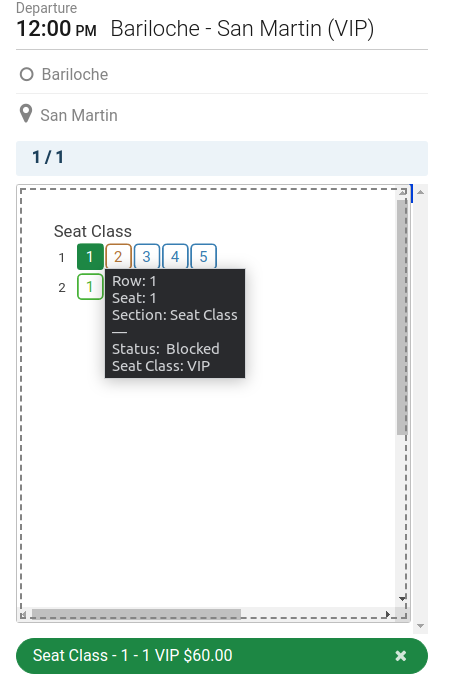 Seat Class selected