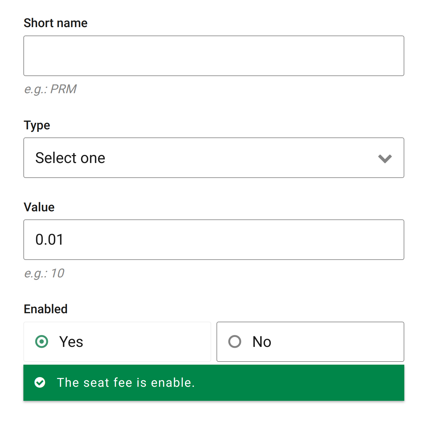 Creating a new seat fee other fields