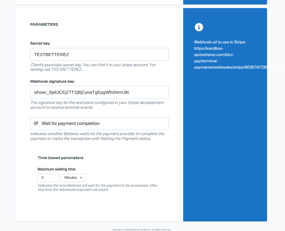Stripe payment method + Parameters