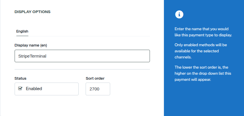 Stripe payment method + Display options