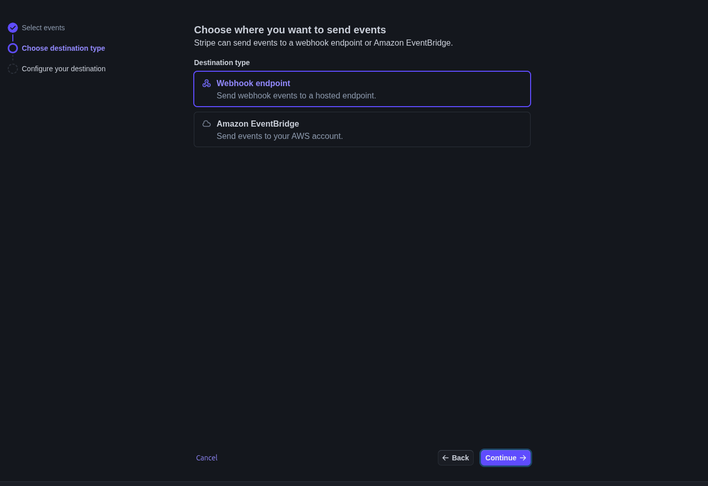 Stripe developers webhook setup 1