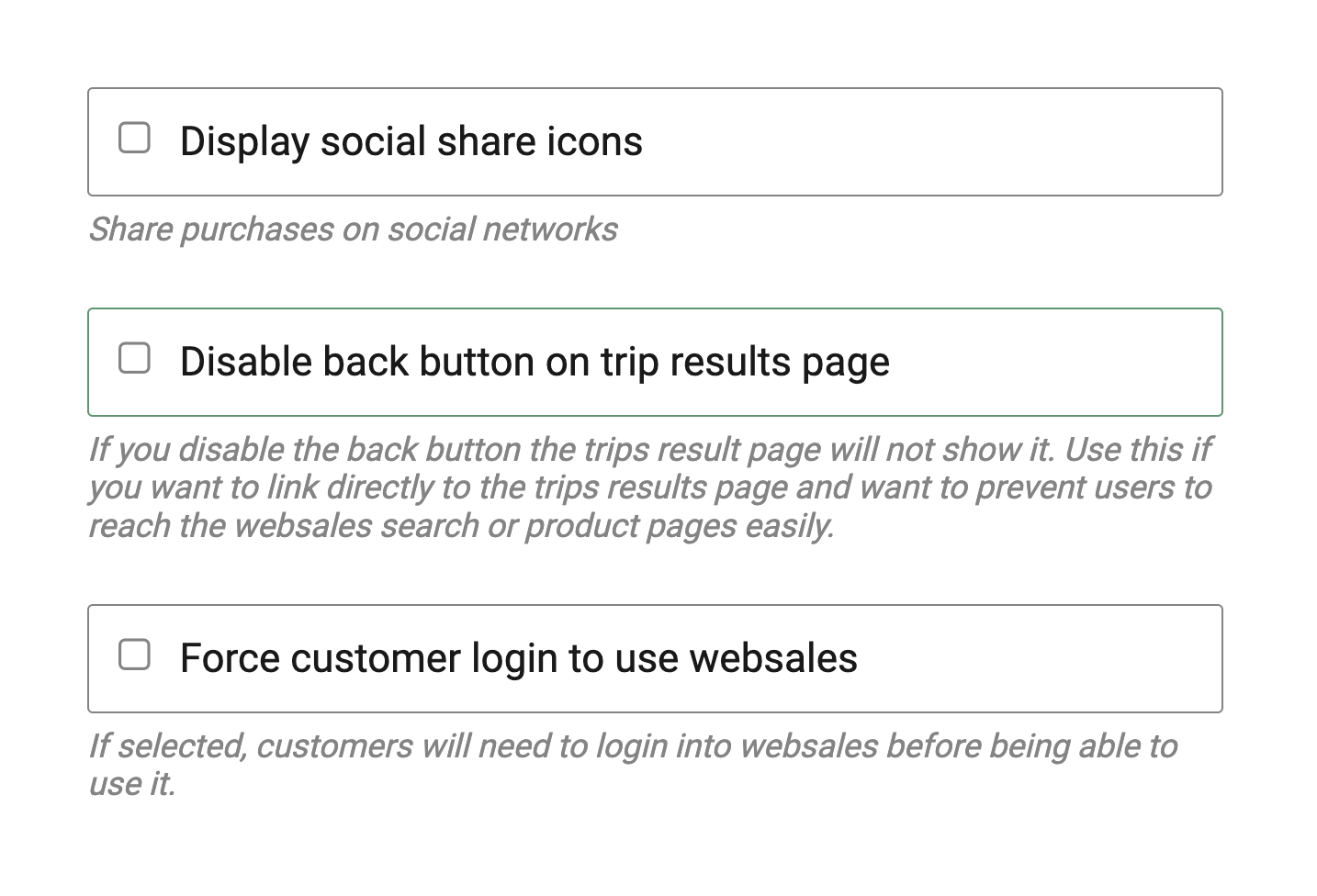 websales social links, back button, force login 