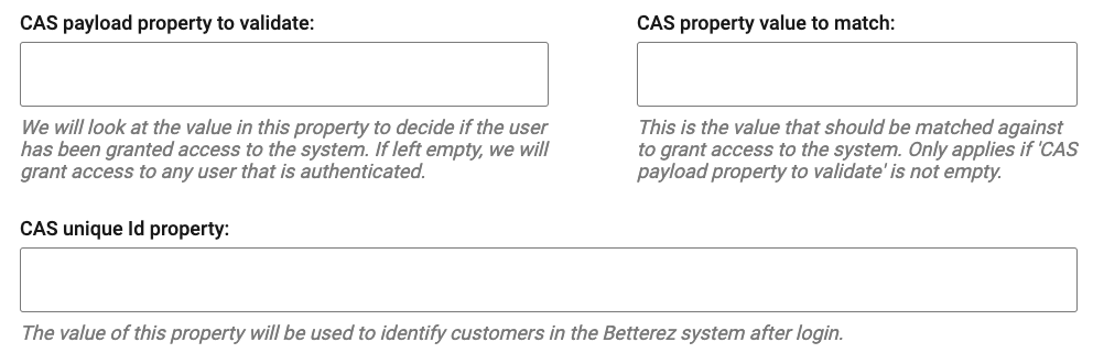 websales CAS properties to validate