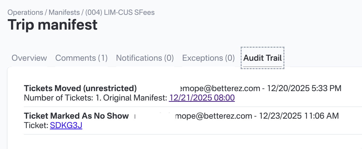 audit trail no show audit trail no show