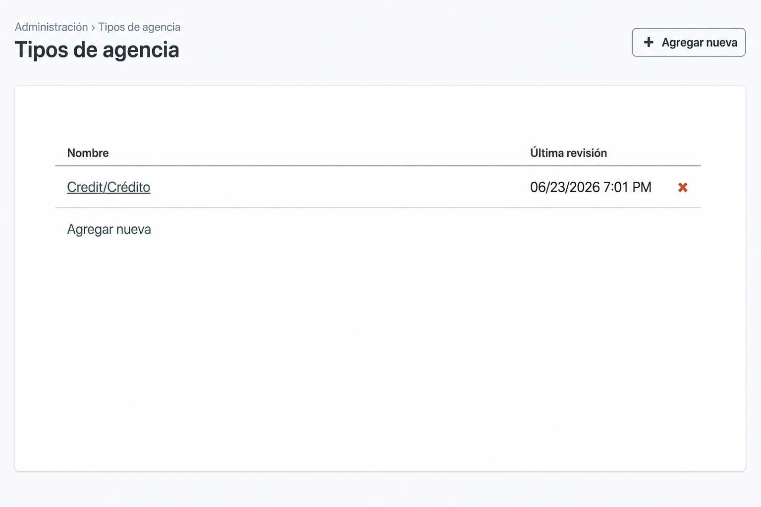 Lista de tipos de agencia Lista de tipos de agencia