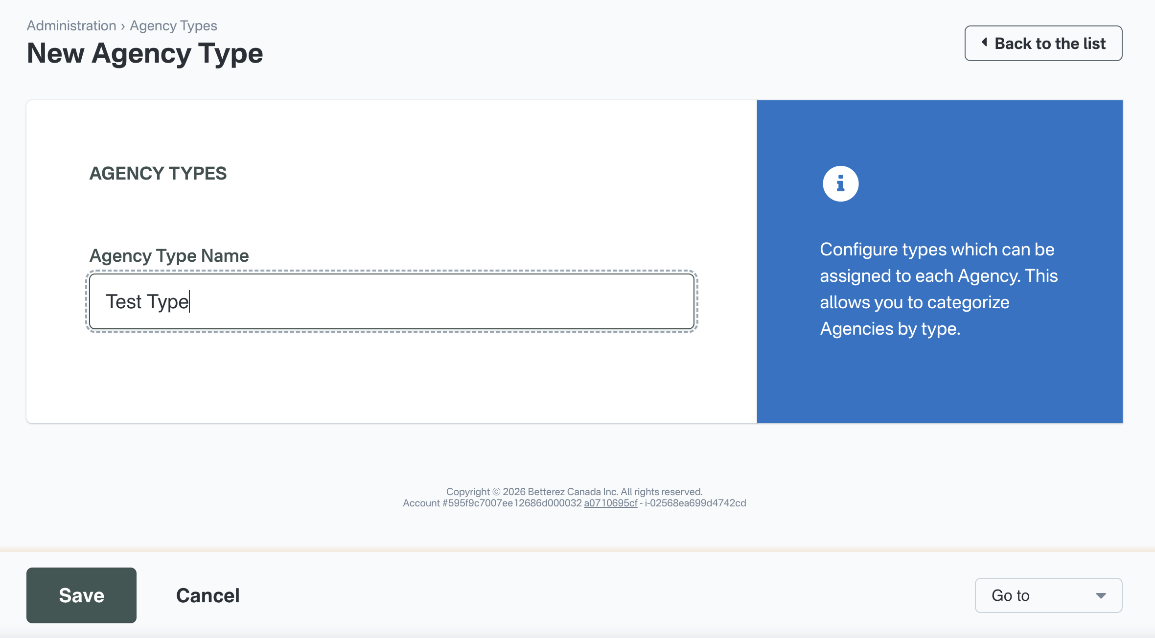 Agency Types create form Agency Types create form