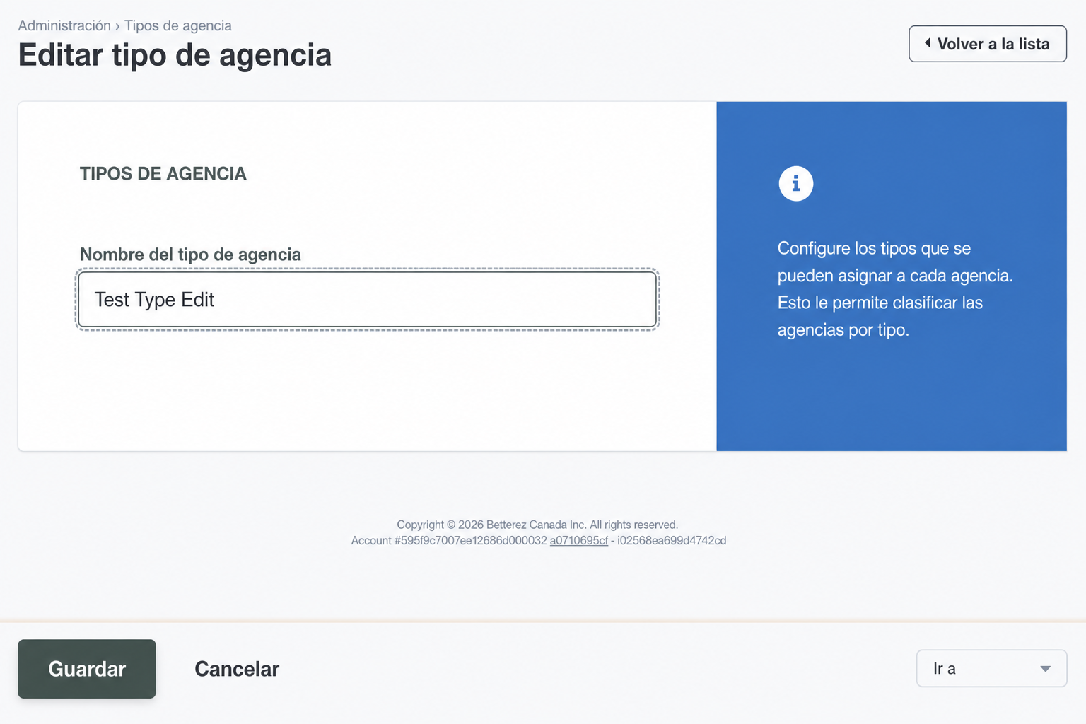 Edición de tipos de agencia Edición de tipos de agencia