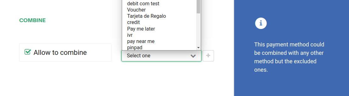 Referenced payment + Pinpad + Combination rule