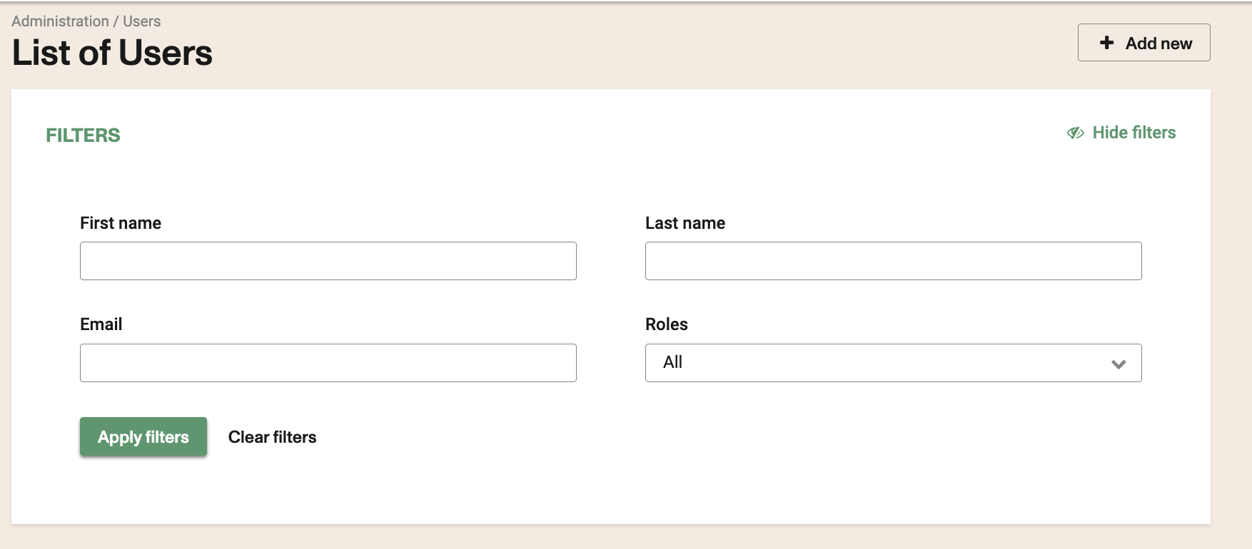 New user button
