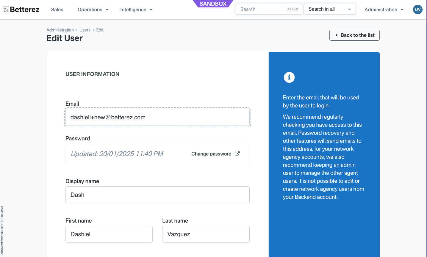 New user screen