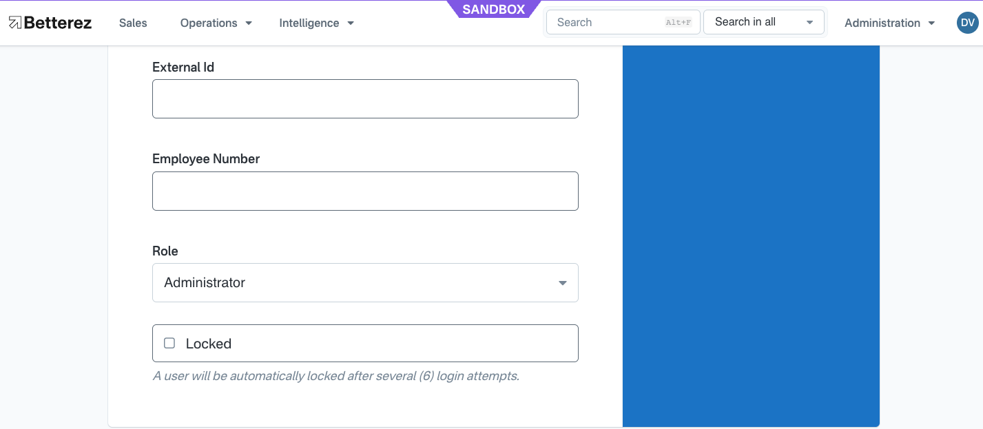 New user screen