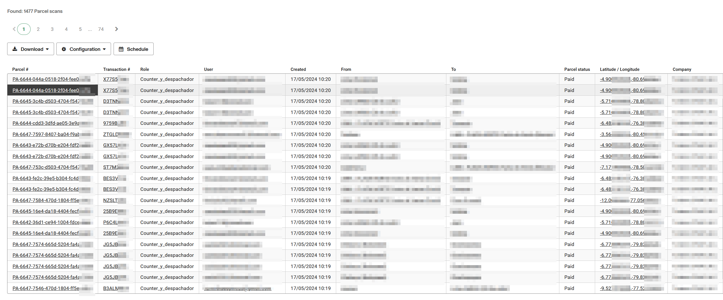 Parcel download