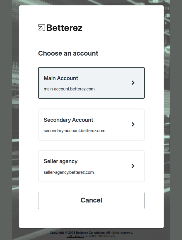 account selection list account selection list
