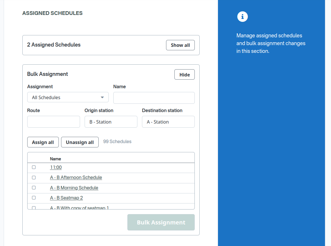 Bulk schedules assignment