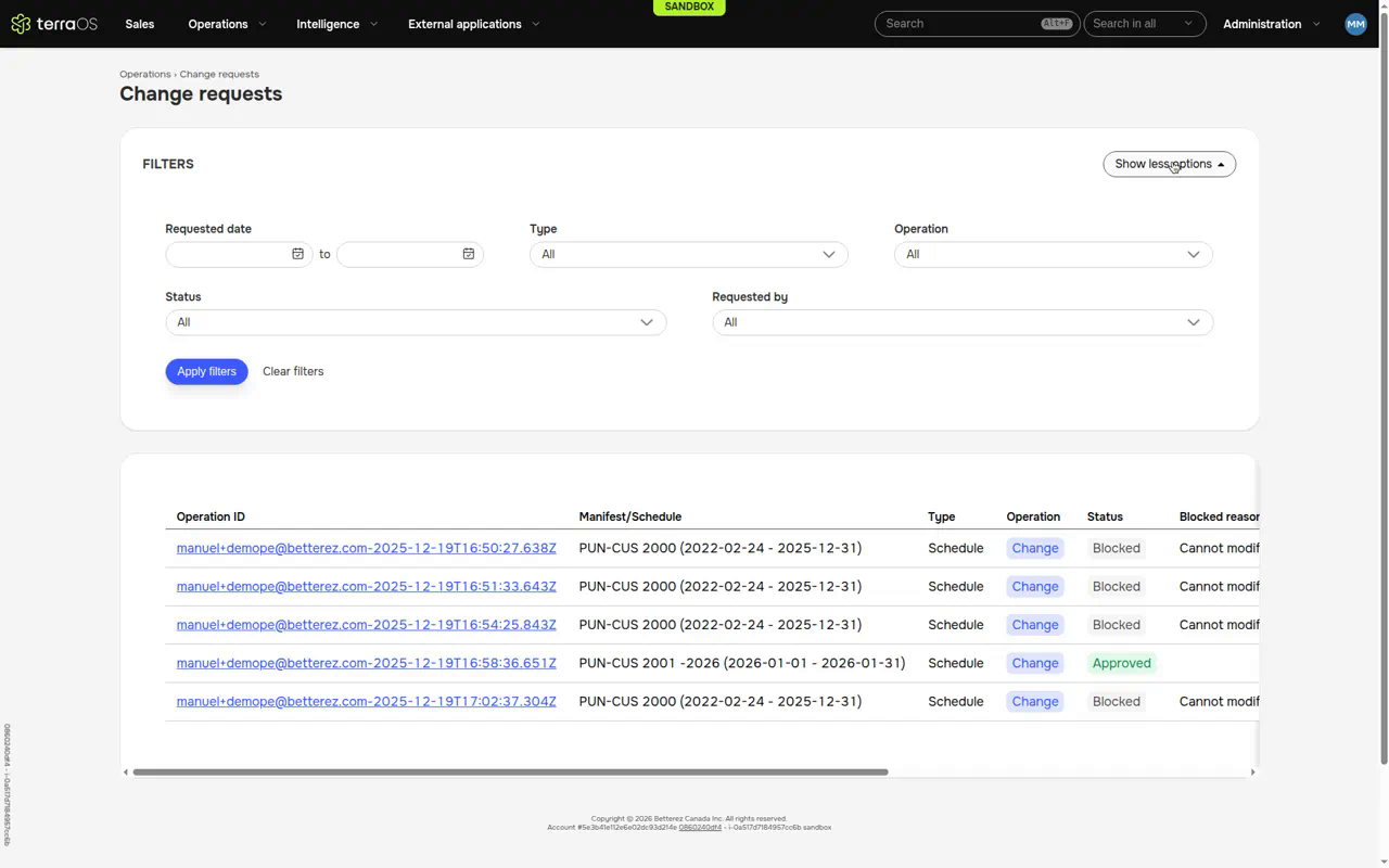 Change requests filters Change requests filters