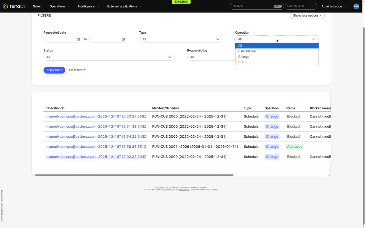 Operation filter options Operation filter options