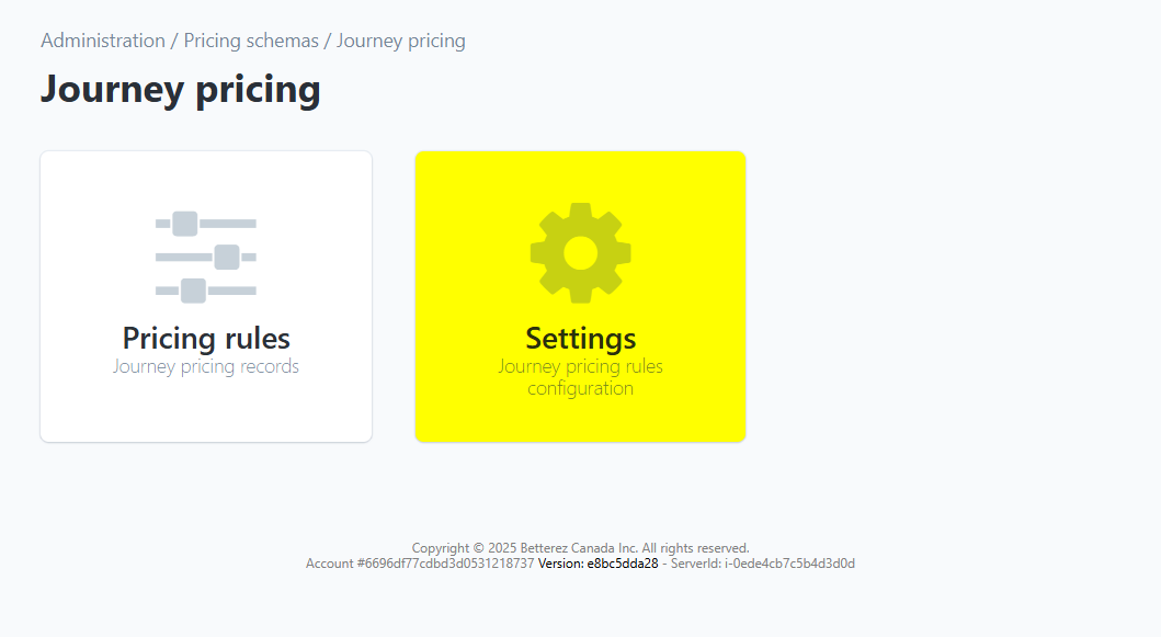 Journey Pricing Settings