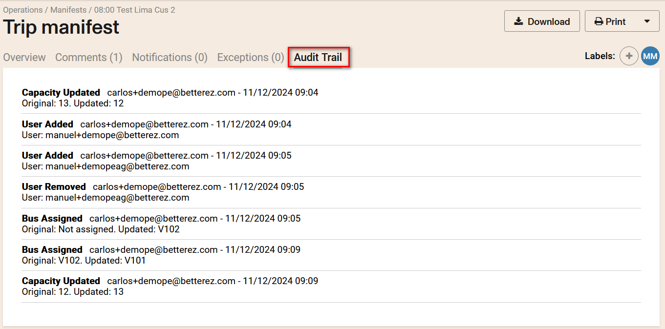 manifest Audit Trail