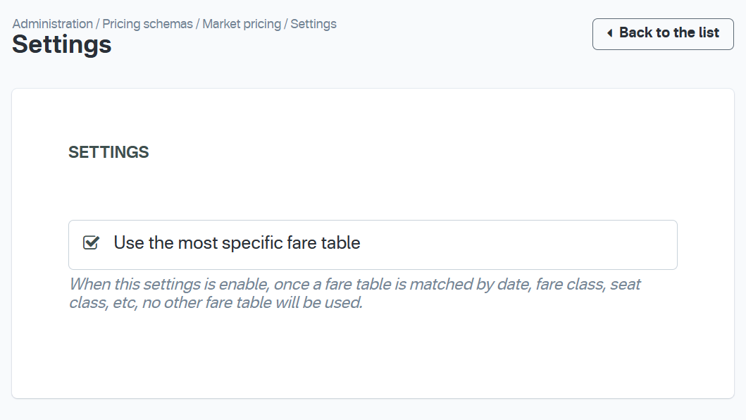 Market Pricing - Settings