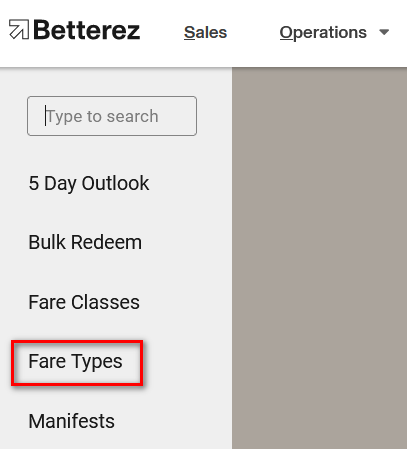 Operations -> Fare Types