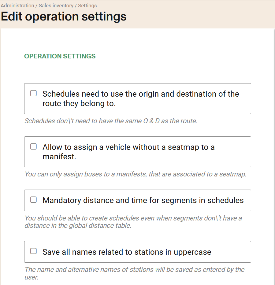 Operation settings