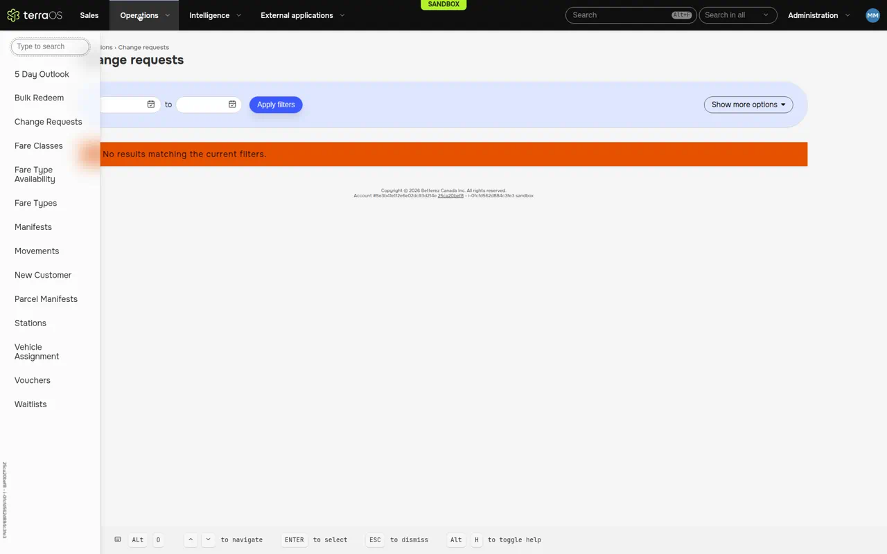 Change Requests menu Change Requests menu