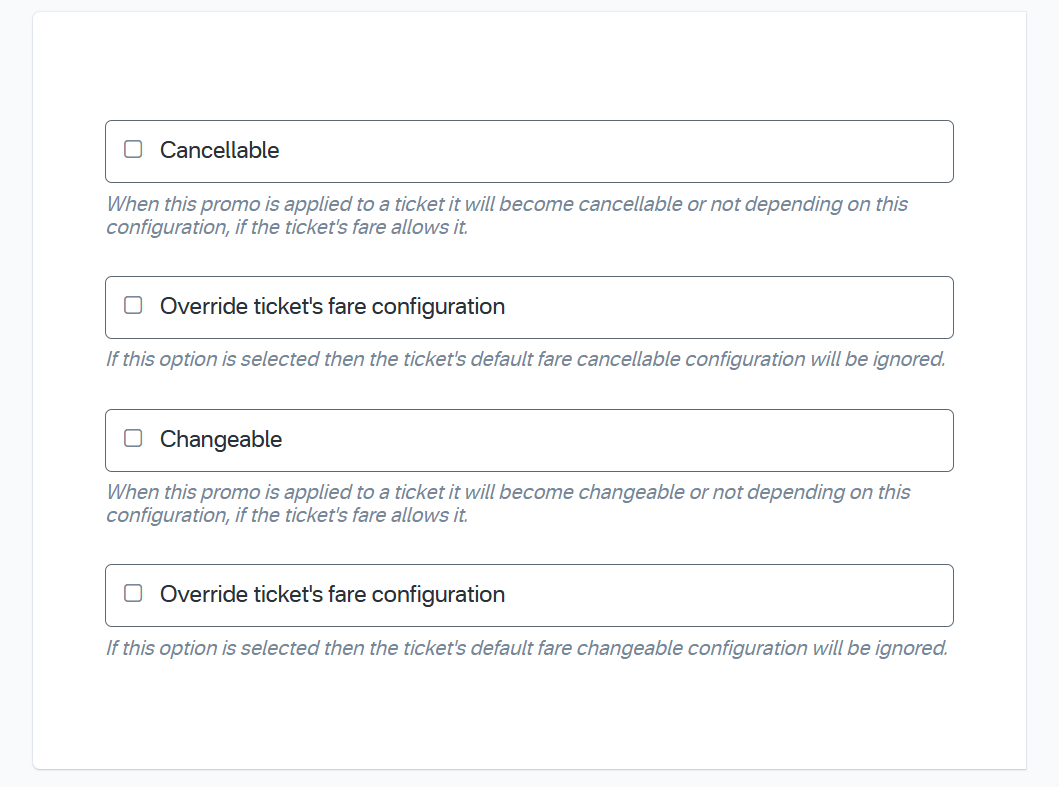 Promos -Cancellation and Change Settings