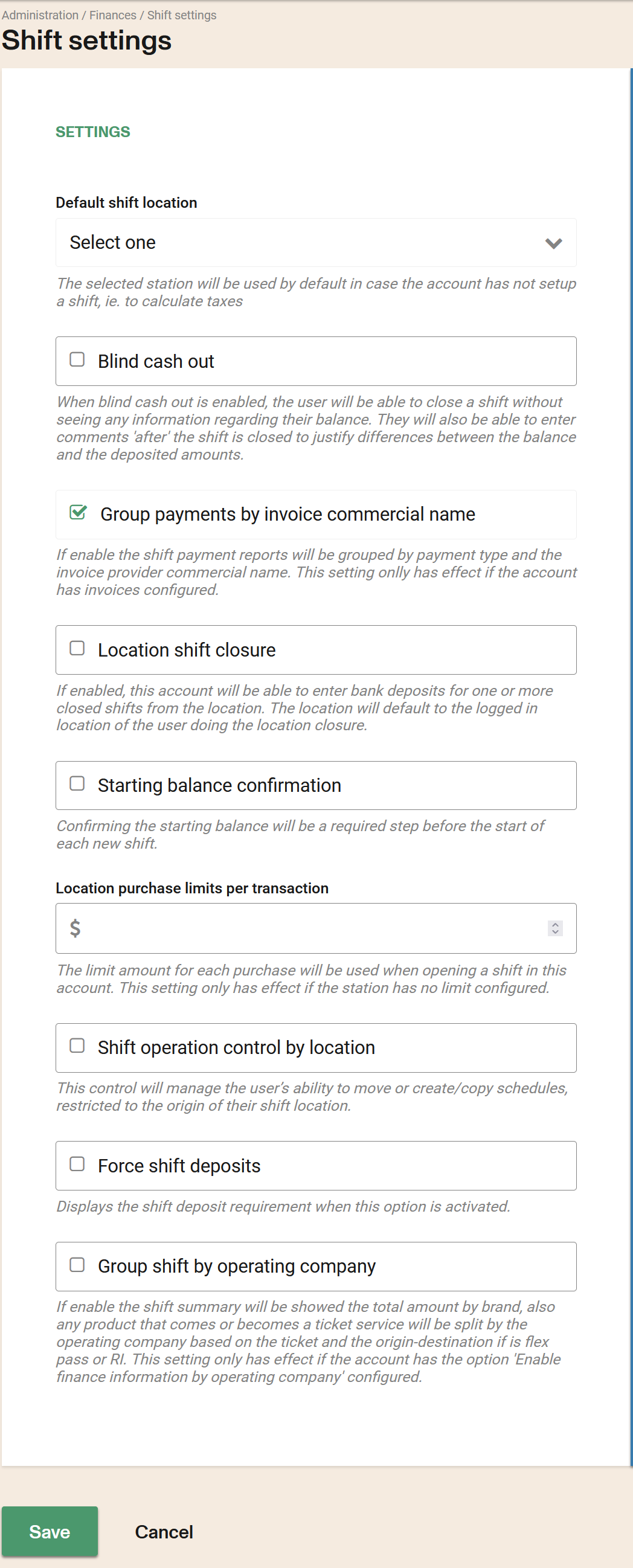 Default shift location