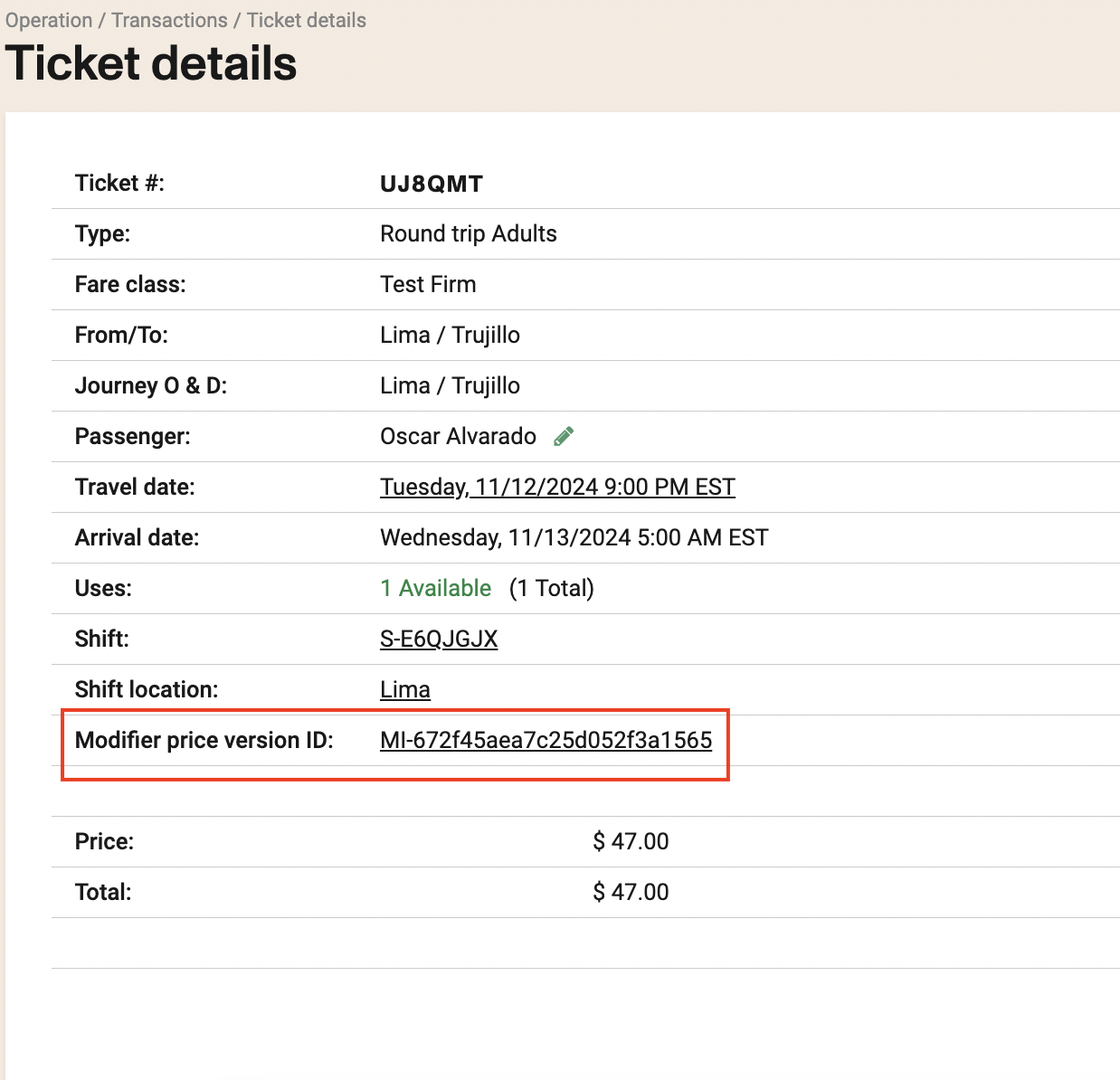 ticket details page