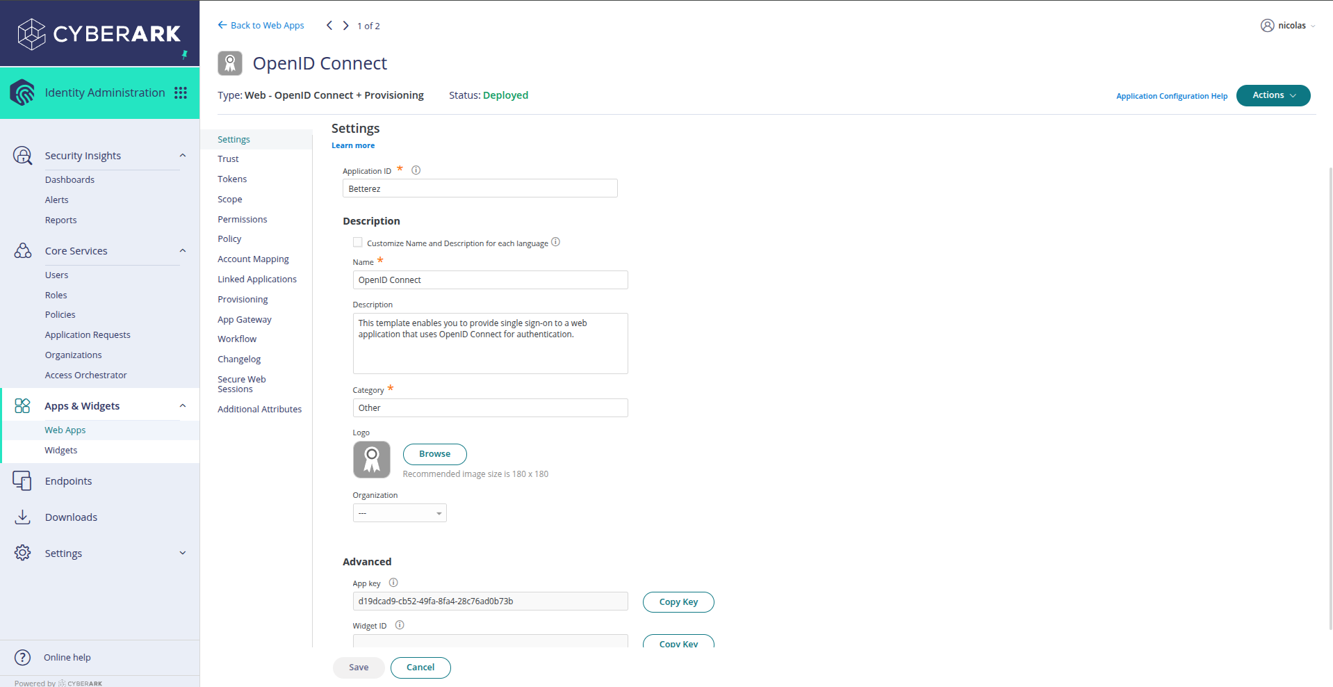 Application configuration Application configuration