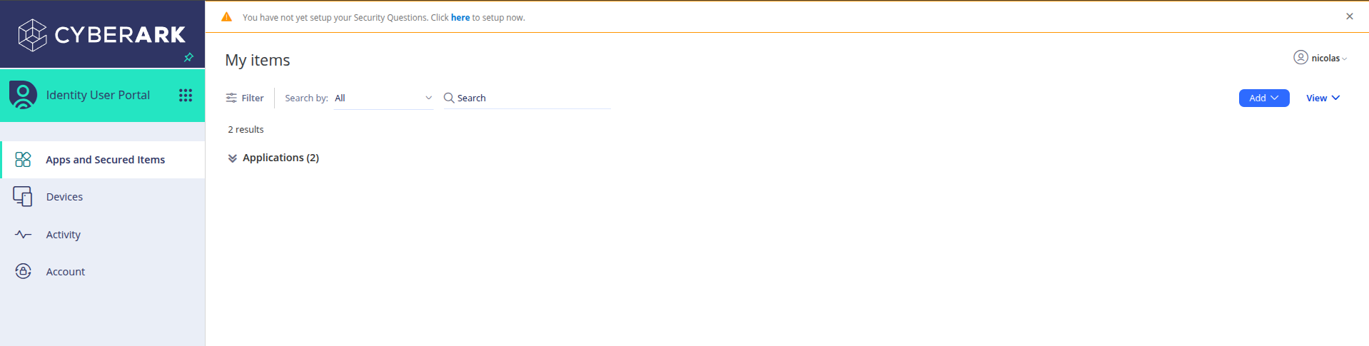 CyberArk portal screenshot CyberArk portal screenshot
